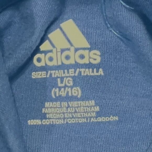 Adidas women's royal blue long sleeve hooded t-shirt size Large,  logo printed - Picture 6 of 9